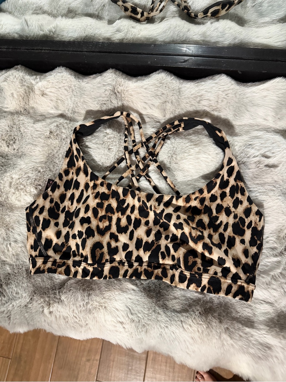 Victoria's Secret Leopard Print Strappy Sports Bra - Beige & Black